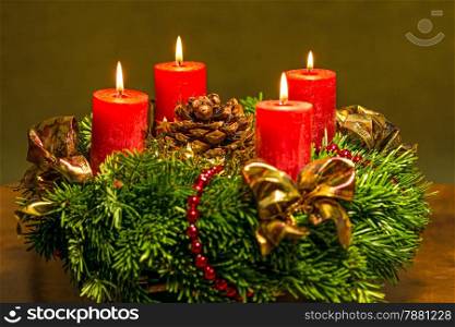 Advent wreath with burning candles