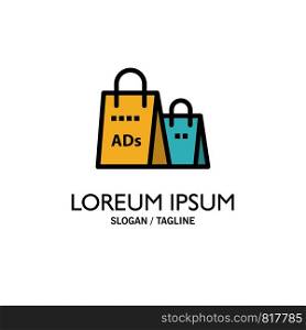 Advertising, Bag, Purse, Shopping Ad, Shopping Business Logo Template. Flat Color