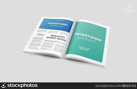 Advertising Banner on Magazine, Brochure Mockup. 3D Rendering