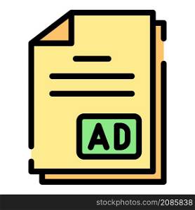 Advertising documents icon. Outline advertising documents vector icon color flat isolated. Advertising documents icon color outline vector