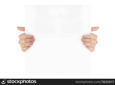 Advertising: Hand holding white empty paper