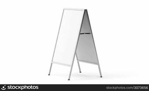 Advertising stand with silver frame spin on white background