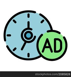 Advertising time icon. Outline advertising time vector icon color flat isolated. Advertising time icon color outline vector