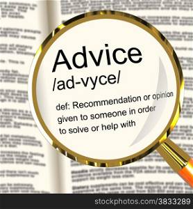 Advice Definition Magnifier Showing Recomendation Help And Support. Advice Definition Magnifier Shows Recommendation Help And Support