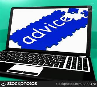 Advice Puzzle On Notebook Shows Online Advisory And Website&rsquo;s Assistance