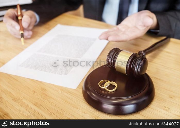 Advisor or justice lawyer consultant explaining about marriage divorce.