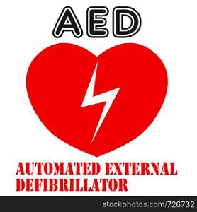 AED or automated external defibrillato sign with heart and electricity symbol, 3D rendering