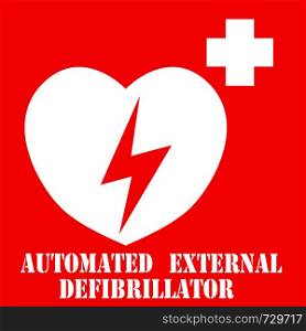 AED or automated external defibrillato sign with heart and electricity symbol, 3D rendering