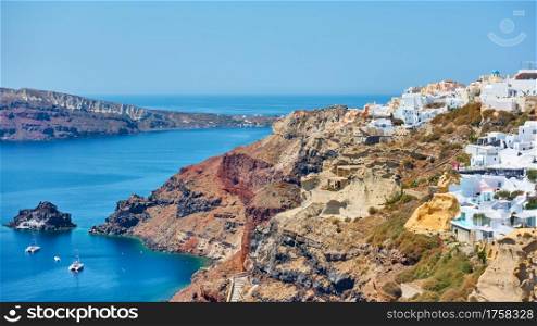 Aegean sea and coast of Santorini island, Oia, Greece