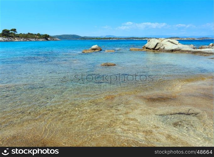 Aegean sea coast landscape, view from Karidi beach (Chalkidiki, Greece).