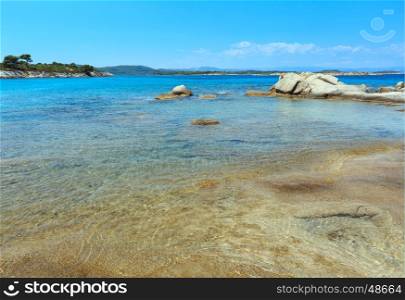 Aegean sea coast landscape, view from Karidi beach (Chalkidiki, Greece).