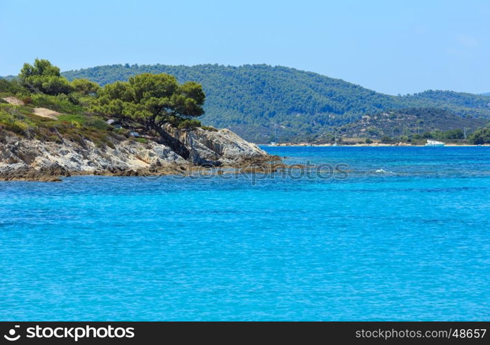 Aegean sea coast landscape, view near Karidi beach (Chalkidiki, Greece).