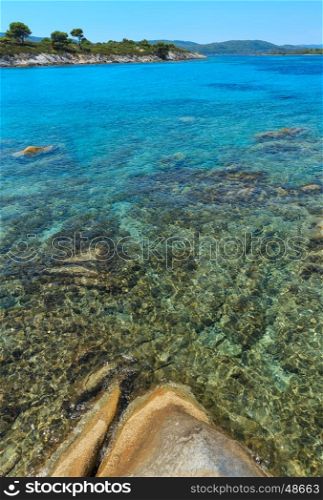 Aegean sea coast landscape, view near Karidi beach (Chalkidiki, Greece).
