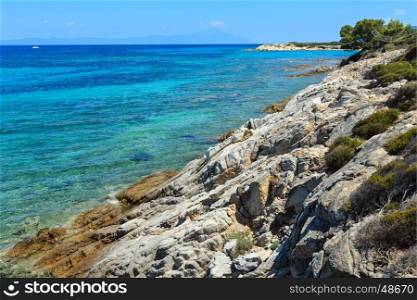 Aegean sea coast landscape, view near Karidi beach (Chalkidiki, Greece). Peoples unrecognizable.