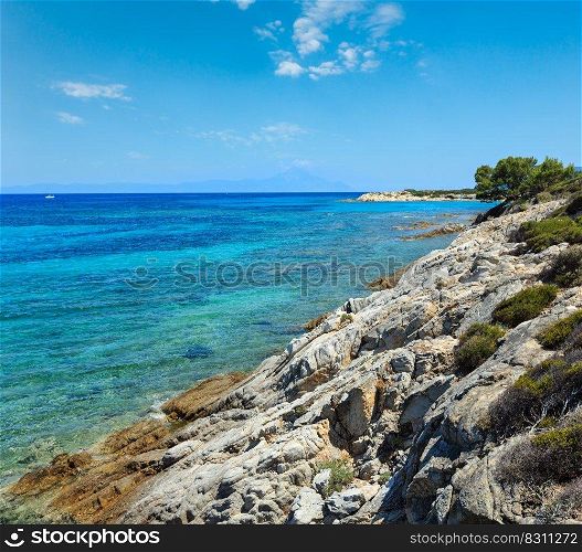 Aegean sea coast landscape, view near Karidi beach  Chalkidiki, Greece . Peoples unrecognizable.