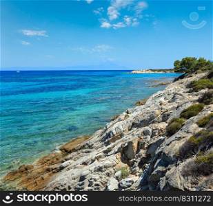 Aegean sea coast landscape, view near Karidi beach  Chalkidiki, Greece . Peoples unrecognizable.