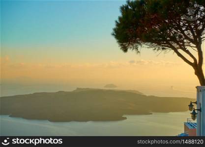 Aegean Sea from Santorini island in Greece. Greek landscape with space for your own text