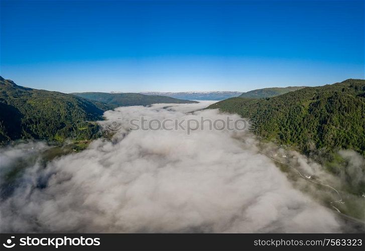 Aerial Beautiful Nature Norway over the clouds.