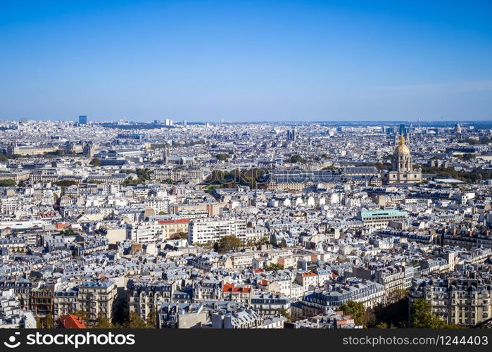 Aerial city view from Eiffel Tower, Paris, France. Aerial city view of Paris from Eiffel Tower, France