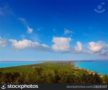 Aerial formentera view with north and south beach unde blue sky