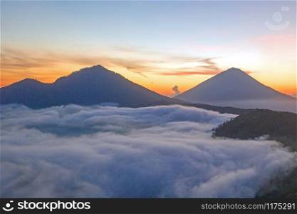 Aerial from a sunrise on Mt. Batur on Bali indonesia