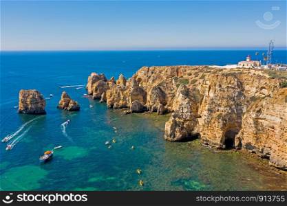 Aerial from natural rocks at Ponte Piedade in Lagos Portugal