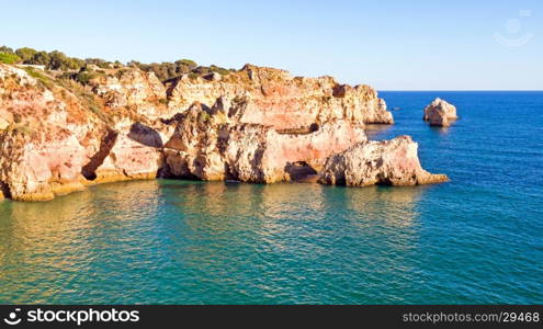 Aerial from natural rocks near Alvor in Portugal