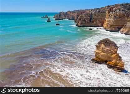 Aerial from natural rocks near Lagos in Portugal