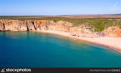Aerial from natural rocks near Sagres in Portugal