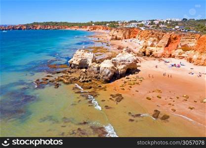 Aerial from Praia da Rocha near Portimao in the Algarve Portugal