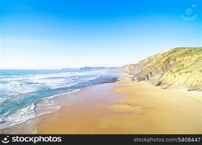 Aerial from Praia Vale Figueiras at the westcoast in Portugal
