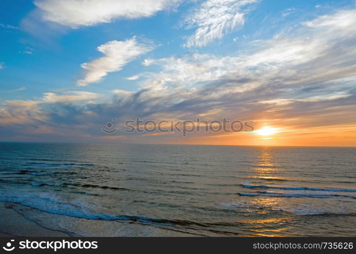 Aerial from Praia Vale Figueiras in Portugal at sunset