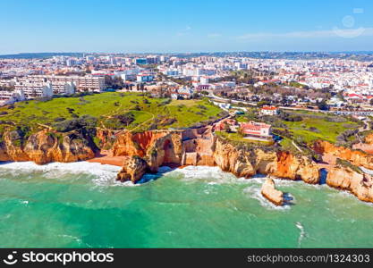 Aerial from the city Lagos in the Algarve Portugal