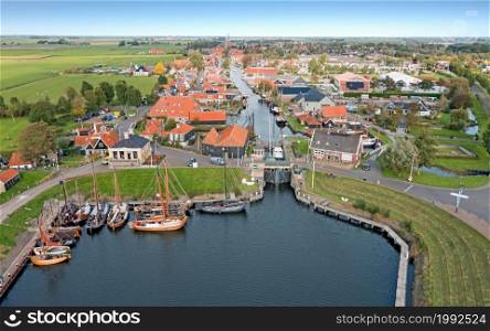 Aerial from the city Workum in Friesland the Netherlands