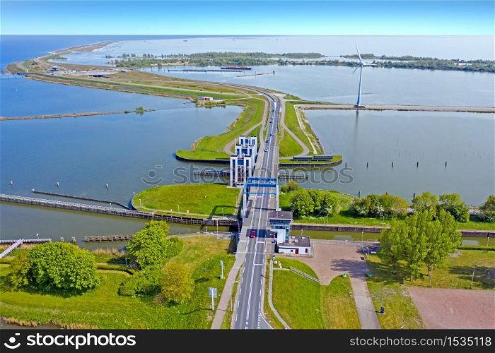 Aerial from the dyke between Enkhuizen and Lelystad in the Netherlands