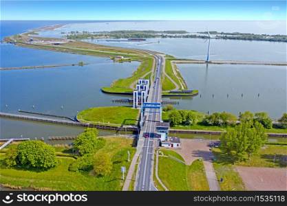 Aerial from the dyke between Enkhuizen and Lelystad in the Netherlands