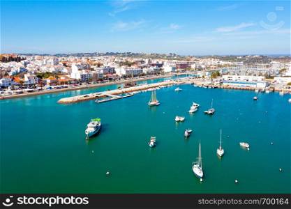 Aerial from the harbor in Lagos Portugal