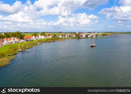 Aerial from the historical village Durgerdam near Amsterdam in the Netherlands