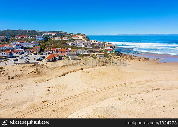 Aerial from the traditional village Monte Clerigo on the west coast in Portugal