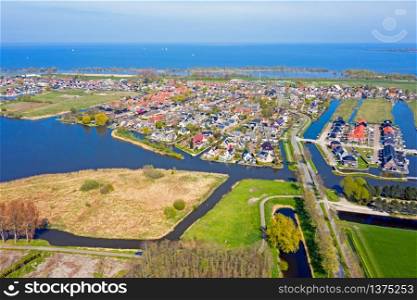 Aerial from the traditional village Werfershoof at the IJsselmeer in the Netherlands