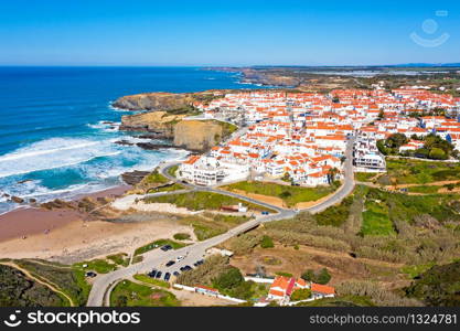 Aerial from the village Zambujeira do Mar at the west coast in Portugal