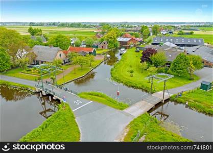 Aerial from the village Zevenhuizen in the countryside from the Netherlands