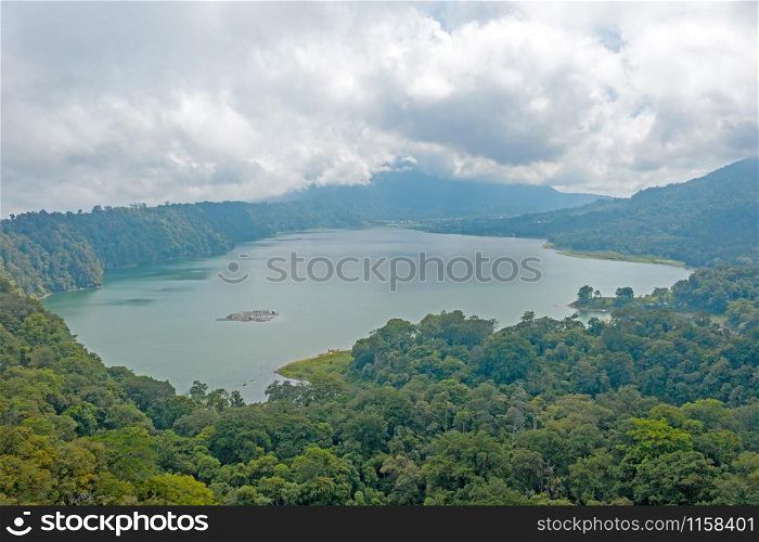 Aerial from two lakes in north Bali Indonesia