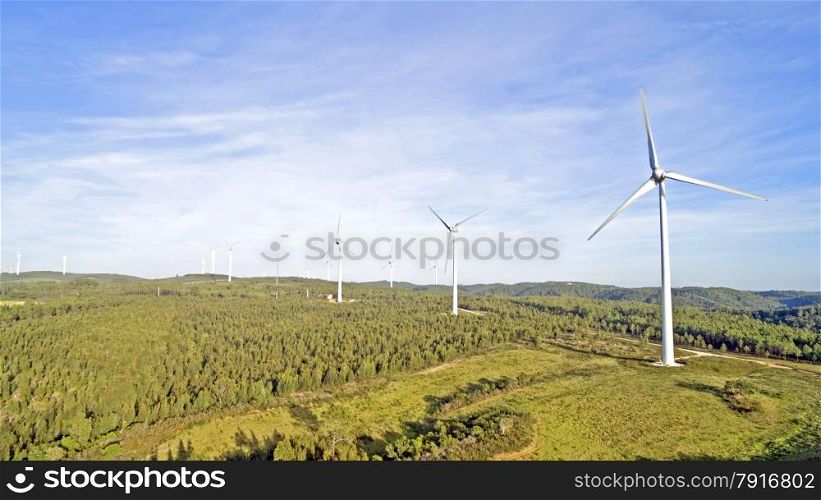 Aerial from windmills in the countryside from Portugal