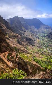 Aerial Hiking trail in Paul Valley, Santo Antao island, Cape Verde, Africa. Aerial Hiking trail in Paul Valley, Santo Antao island, Cape Verde