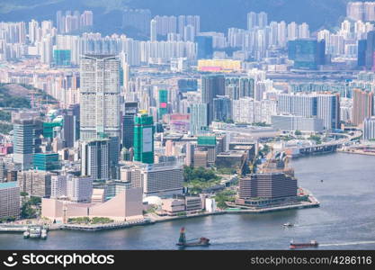 Aerial Hong Kong Kowloon from Victorial Peak