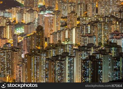 Aerial Hong Kong Residential District Kowloon at night