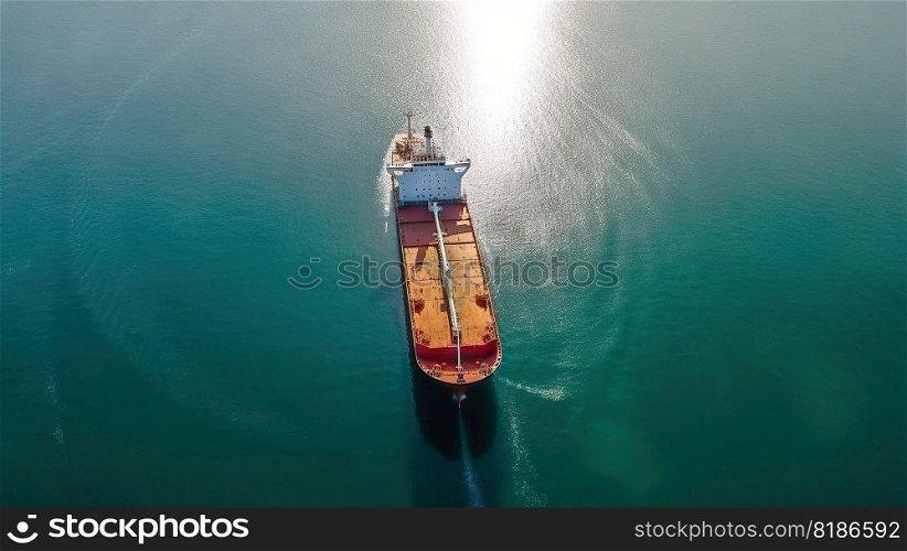 Aerial image of huge fuel tanker ship in the sea. Generative AI.. Aerial image of huge fuel tanker ship in the sea. Generative AI