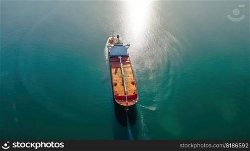 Aerial image of huge fuel tanker ship in the sea. Generative AI.. Aerial image of huge fuel tanker ship in the sea. Generative AI