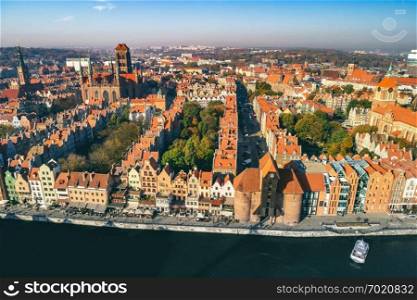 Aerial landscape of Old Town in Gdansk, Poland. Medival Polish architecture.. Aerial landscape of Old Town in Gdansk, Poland.